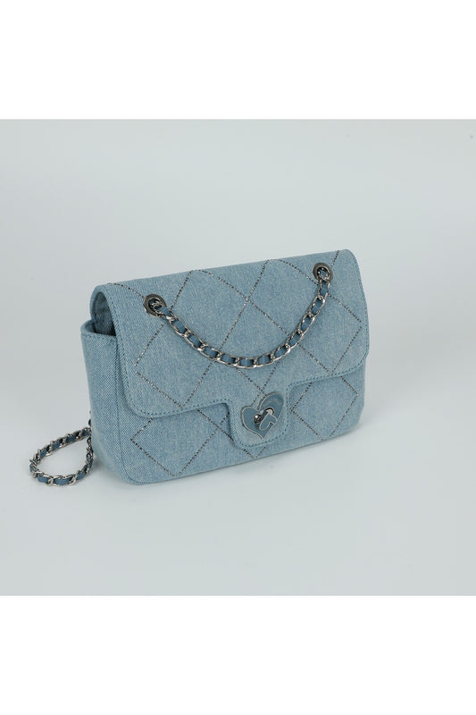 BORSA A SPALLA IN JEANS CON STRASS