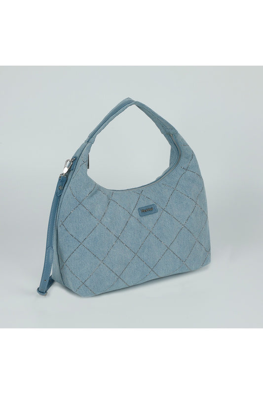 BORSA A SACCA IN JEANS CON STRASS