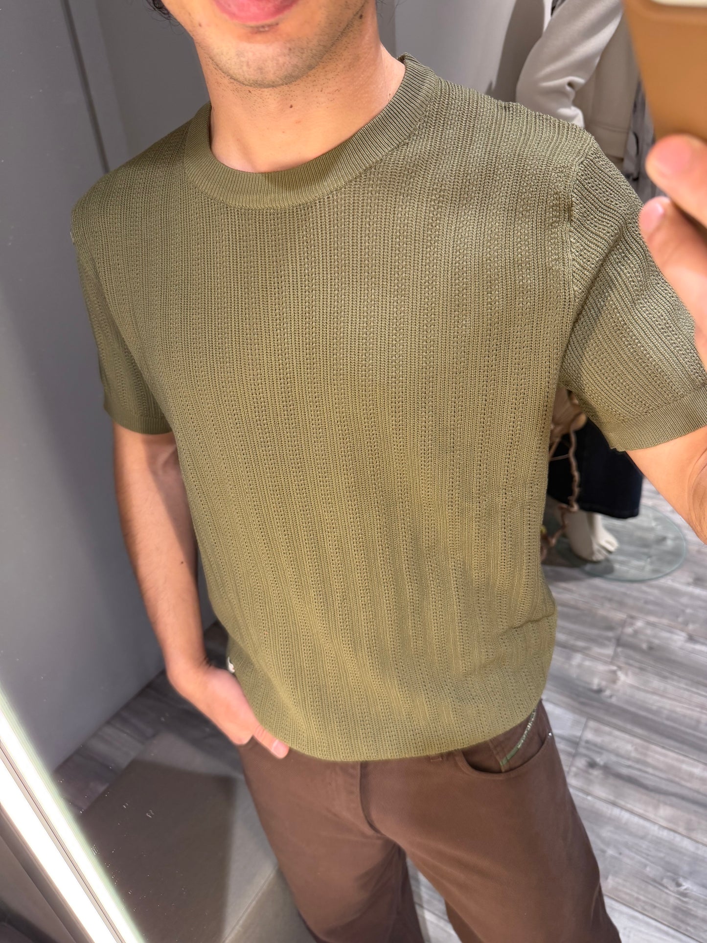 T-SHIRT IN MAGLIA TEXTURIZZATA MILITARE