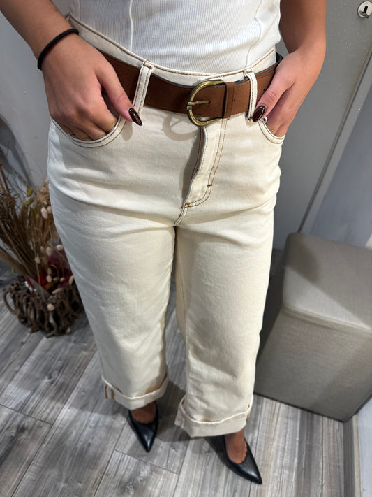 PANTA RISVOLTO CON CINTURA BURRO