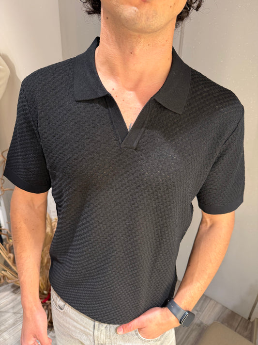 POLO IN MAGLIA CON PATTERN IN RILIEVO NERA
