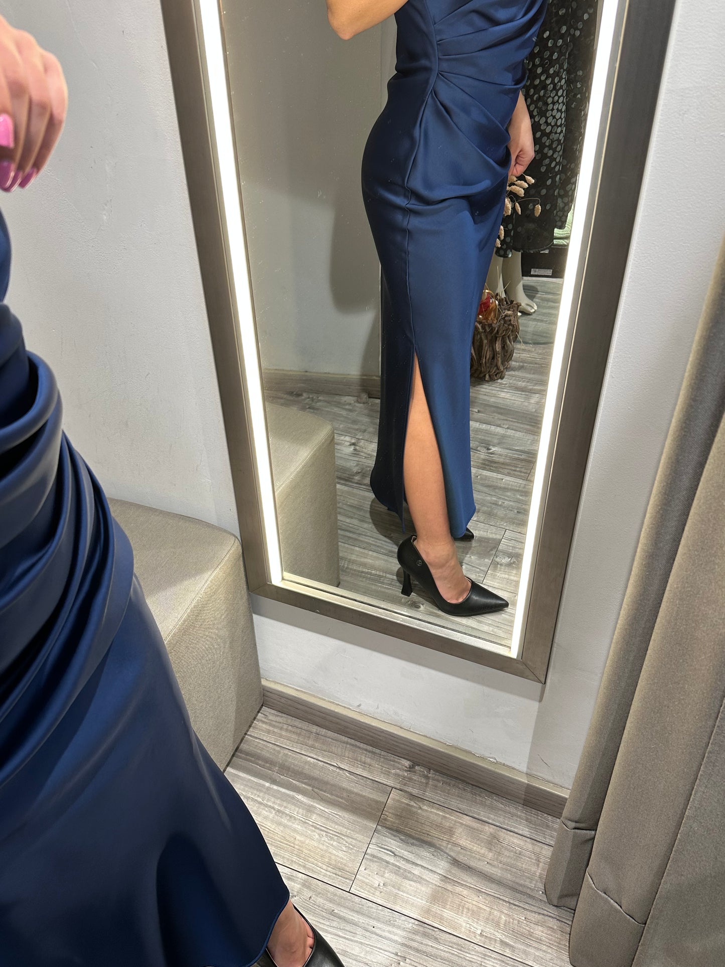 ABITO MIDI DRAPPEGGIATO EFFETTO SATIN