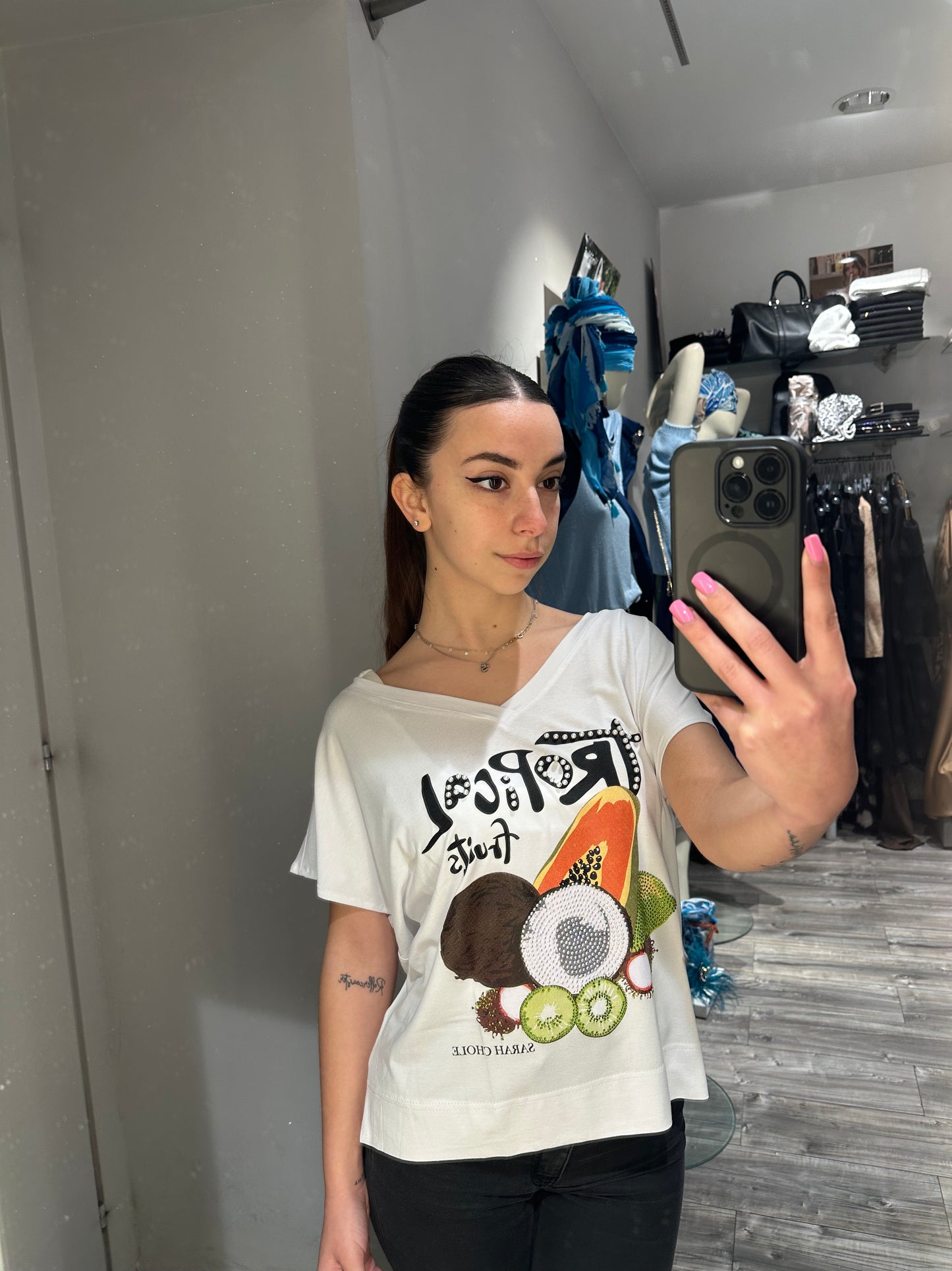 T-SHIRT BIANCA STAMPA TROPICAL FRUIT