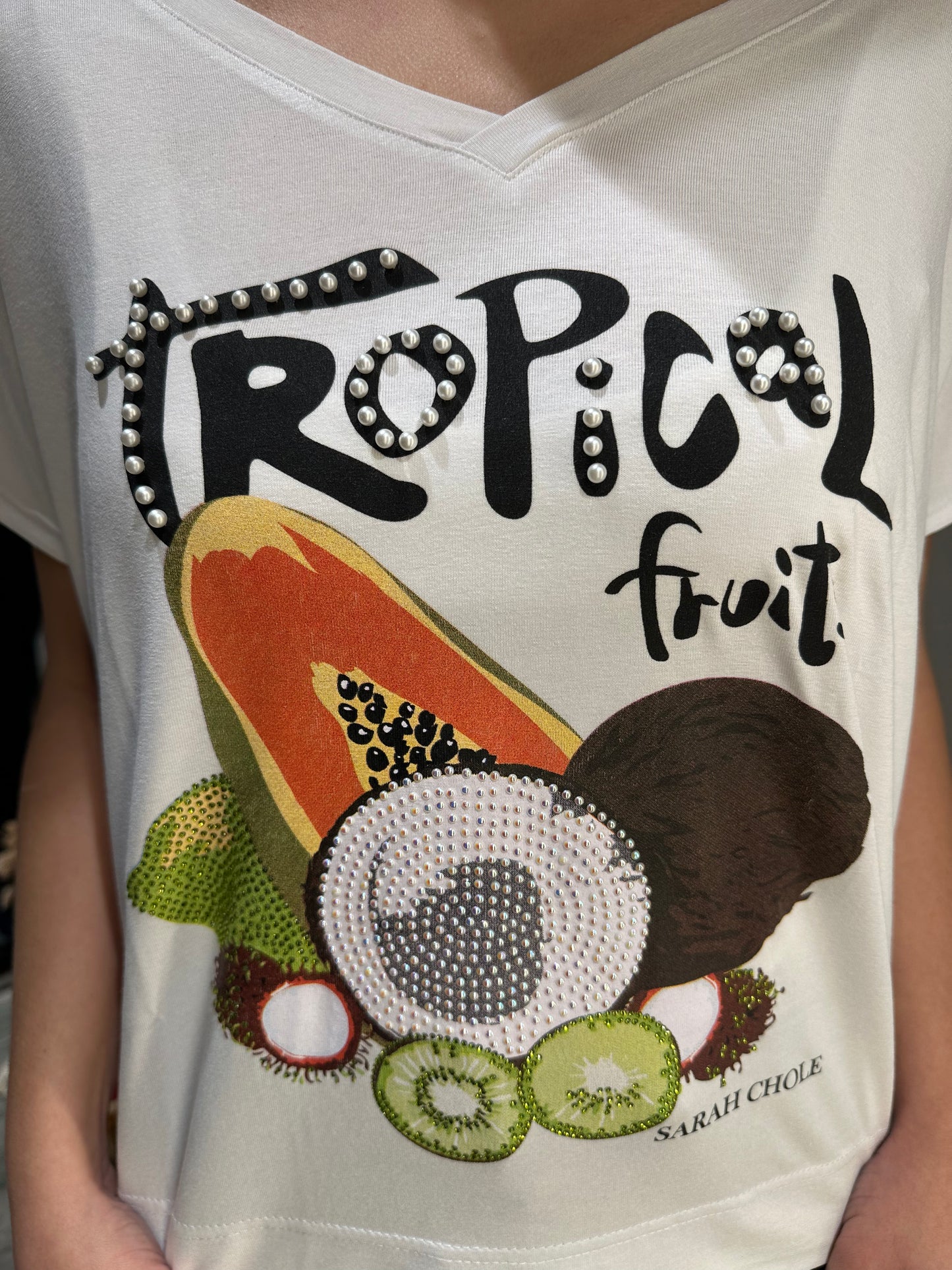 T-SHIRT BIANCA STAMPA TROPICAL FRUIT