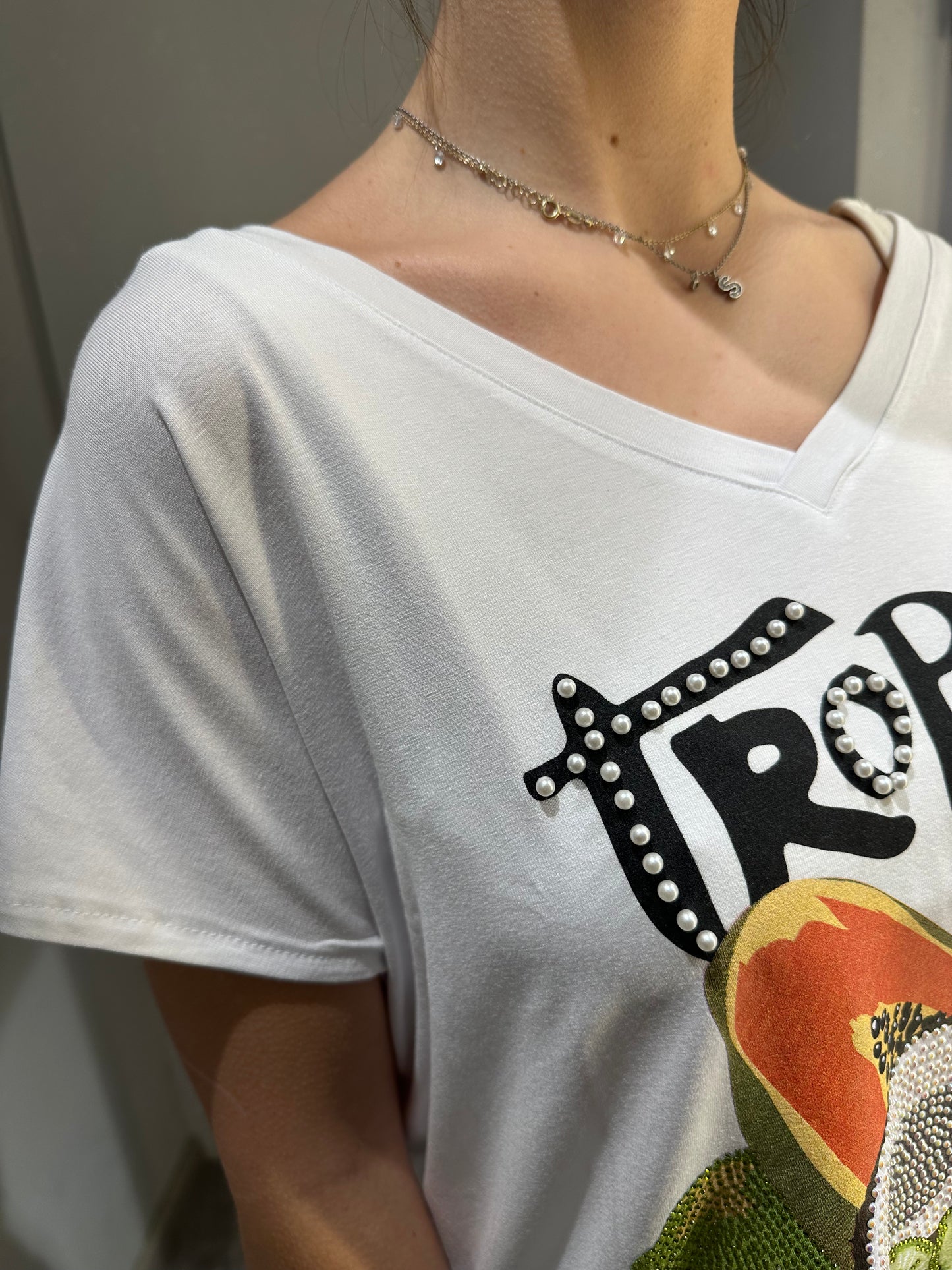 T-SHIRT BIANCA STAMPA TROPICAL FRUIT