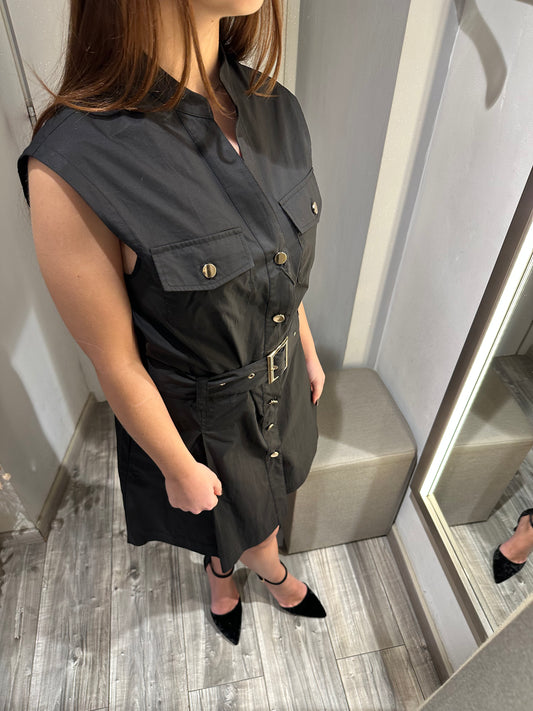 ABITO CORTO CON CINTURA IN POPELINE