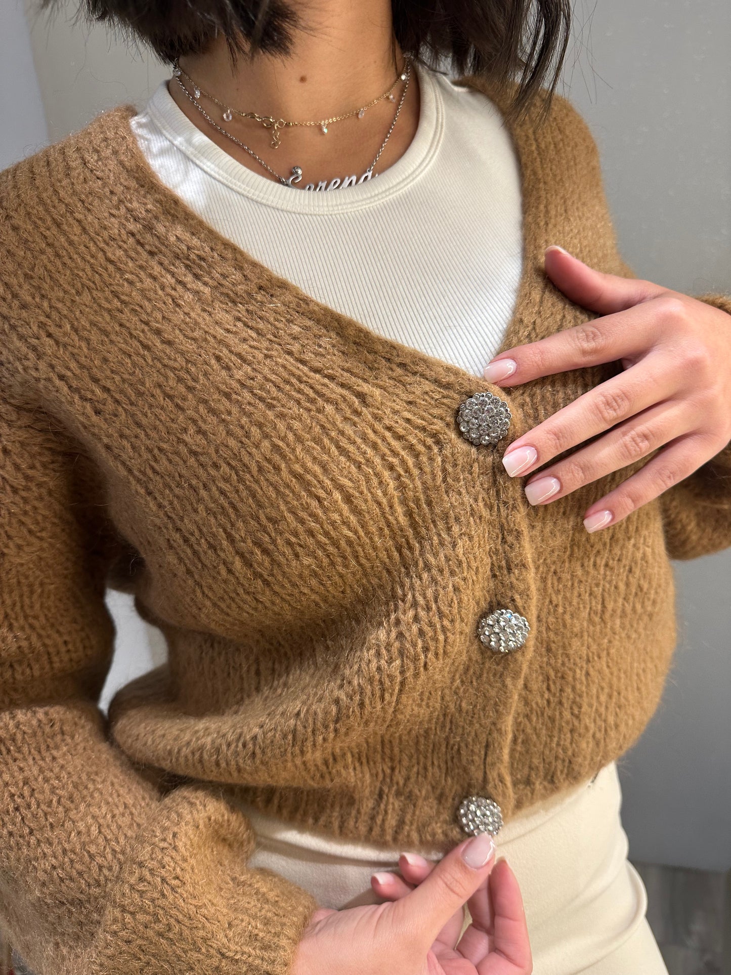 CARDIGAN GIOIELLO MOHAIR CAMOSCIO