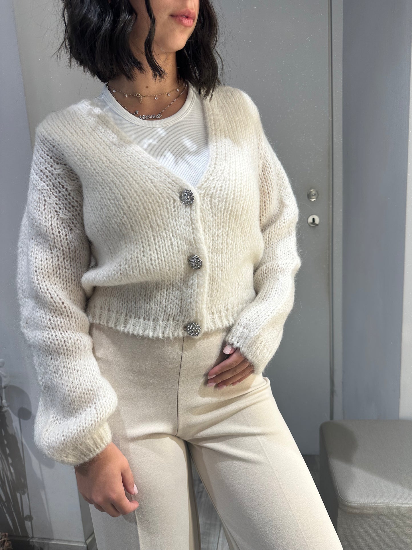 CARDIGAN GIOIELLO MOHAIR CREMA