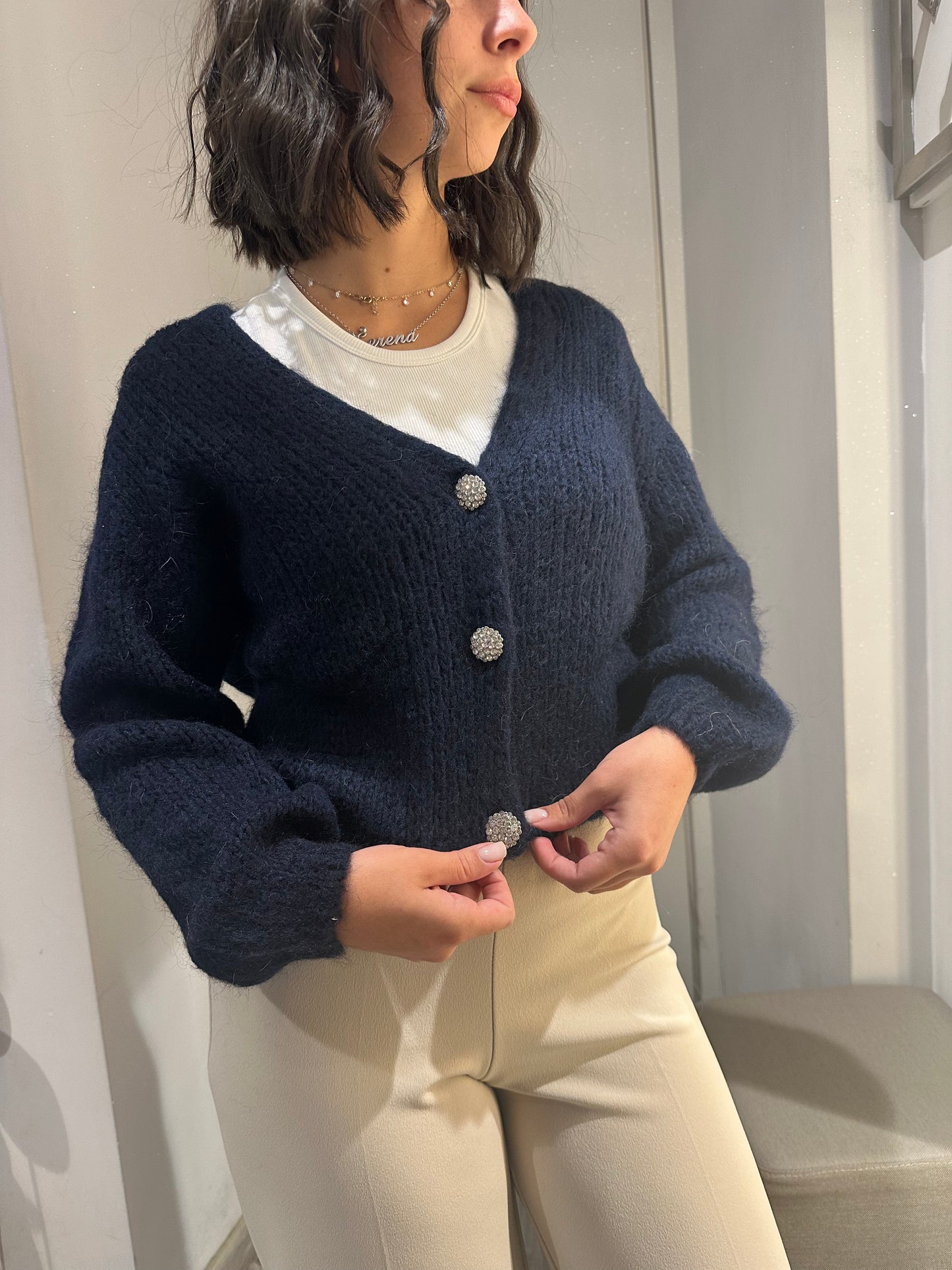 CARDIGAN GIOIELLO MOHAIR BLU