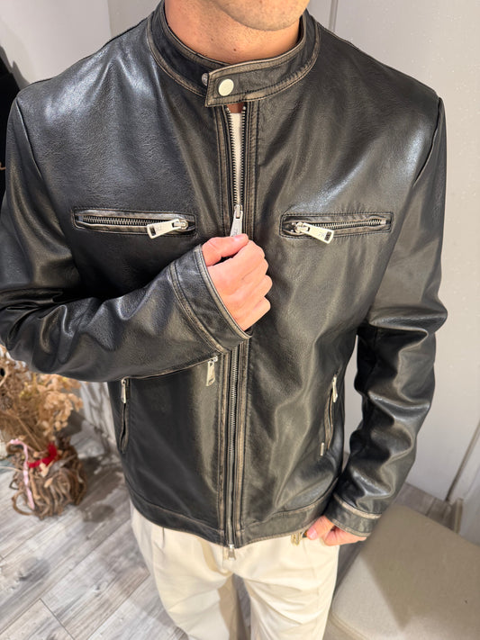 BIKER SIMILPELLE COREANA CON DETTAGLI SFUMATI