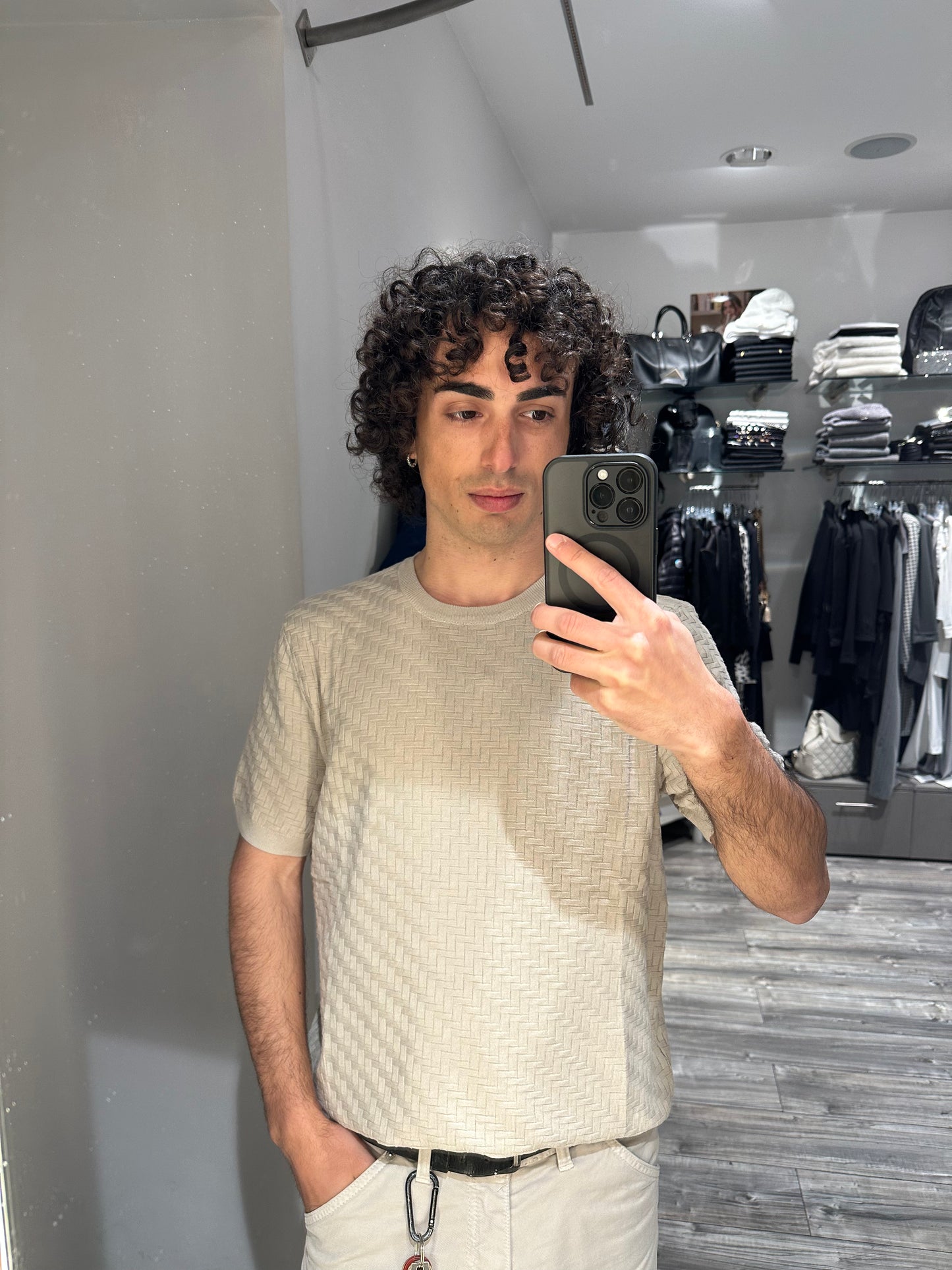 MAGLIA OPERATA IN MISTO VISCOSA BEIGE