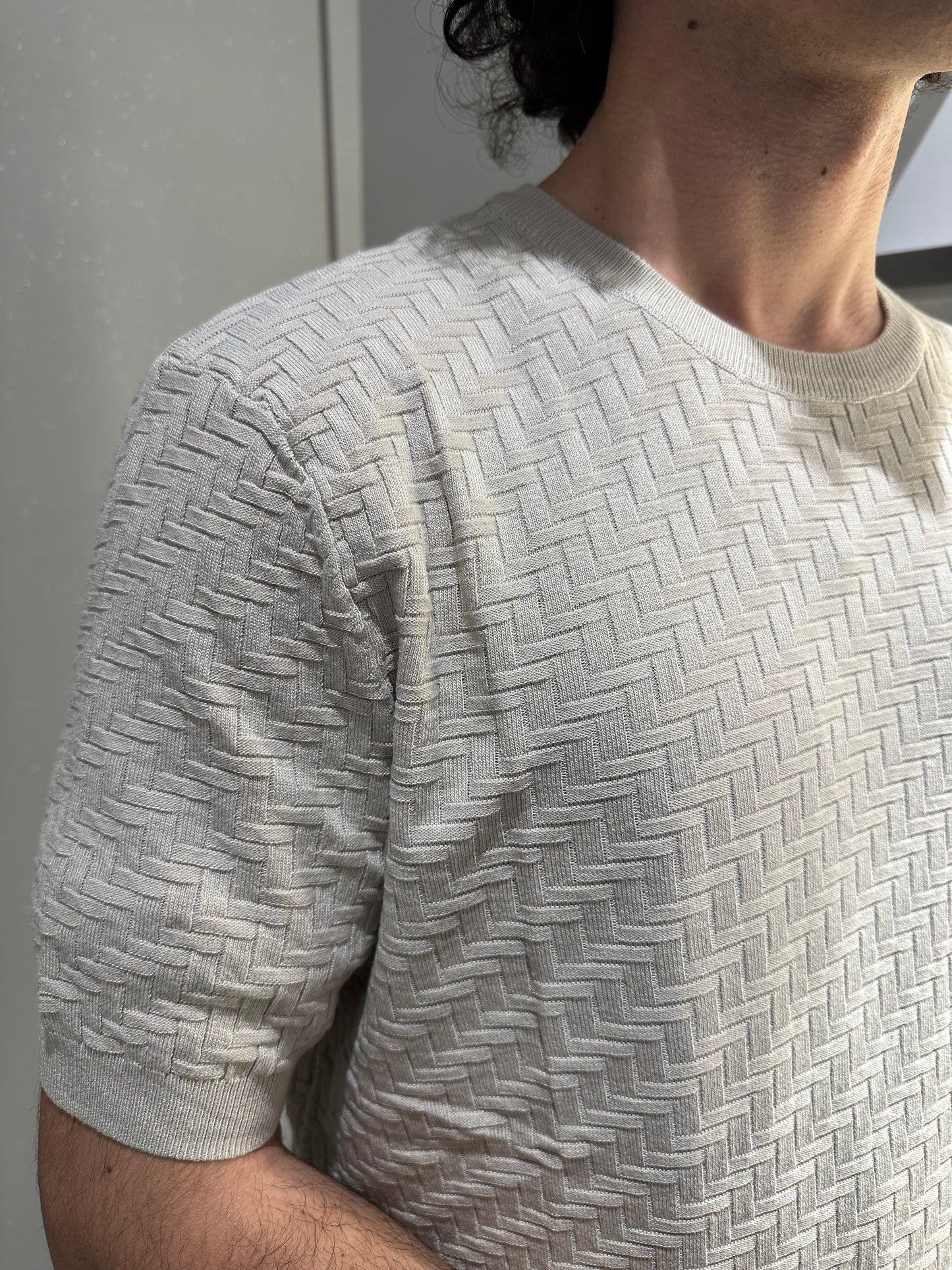 MAGLIA OPERATA IN MISTO VISCOSA BEIGE