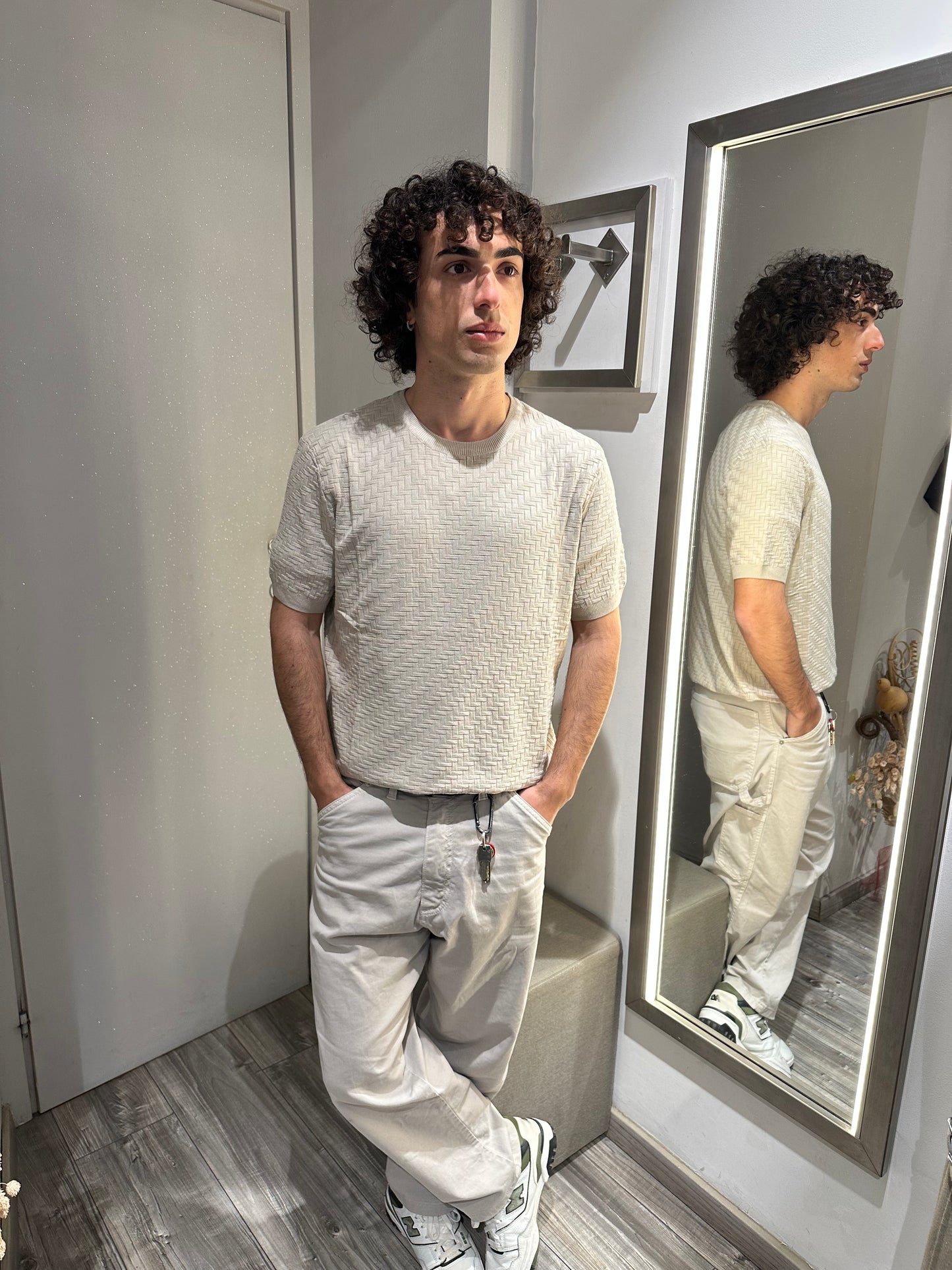 MAGLIA OPERATA IN MISTO VISCOSA BEIGE