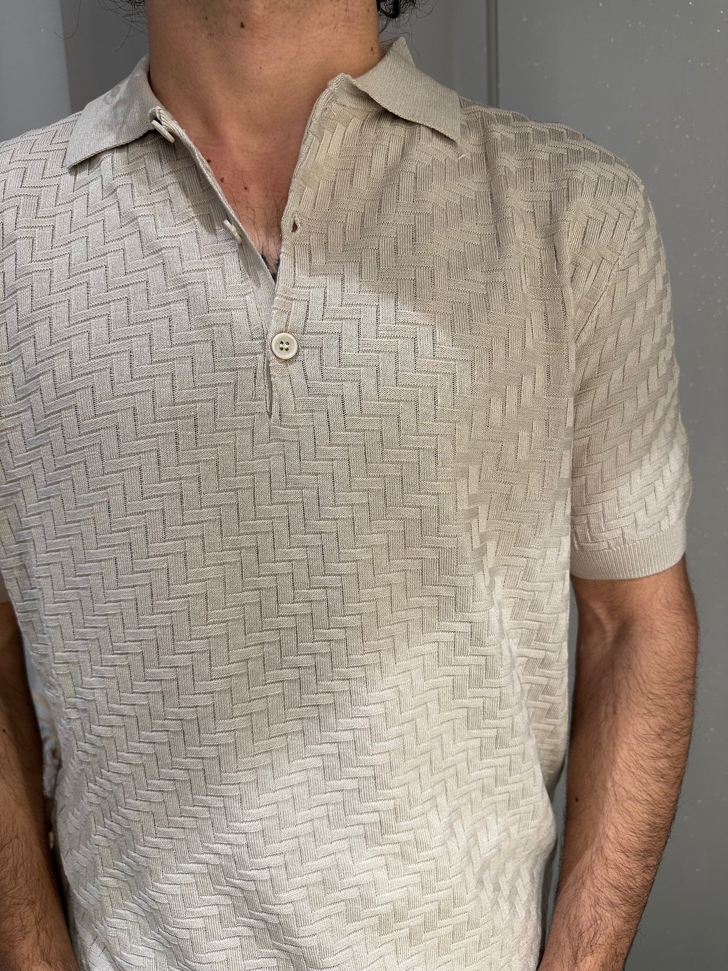 POLO IN MAGLIA OPERATA IN MISTO VISCOSA BEIGE