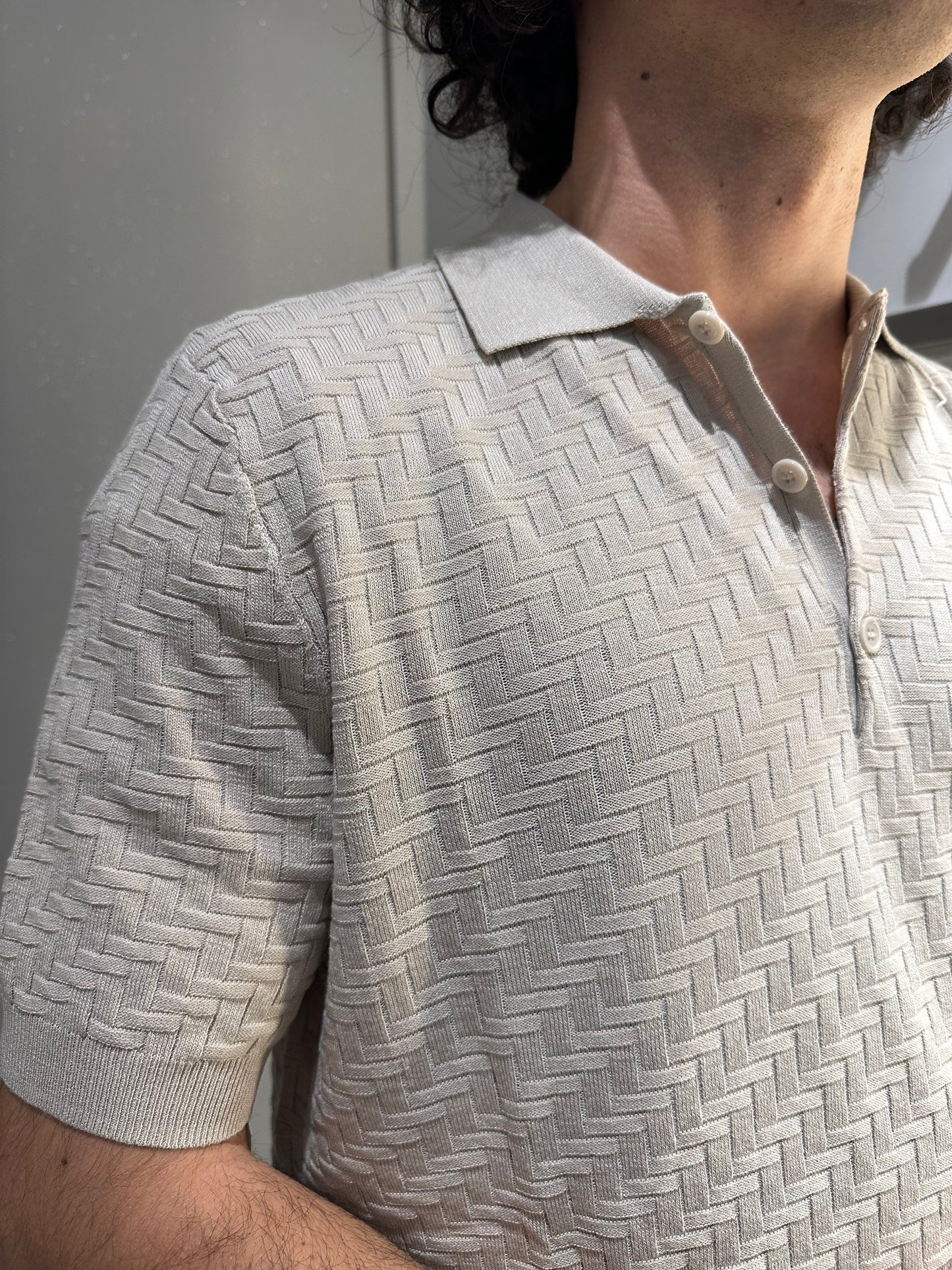 POLO IN MAGLIA OPERATA IN MISTO VISCOSA BEIGE