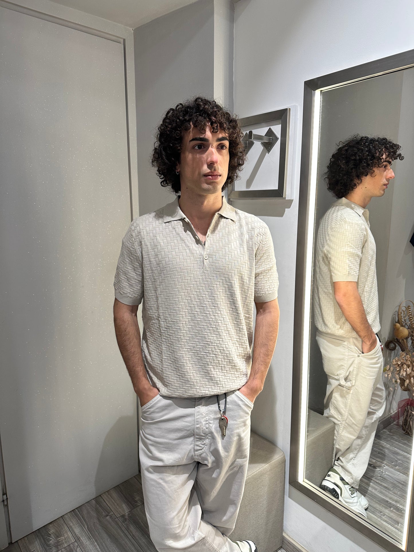 POLO IN MAGLIA OPERATA IN MISTO VISCOSA BEIGE