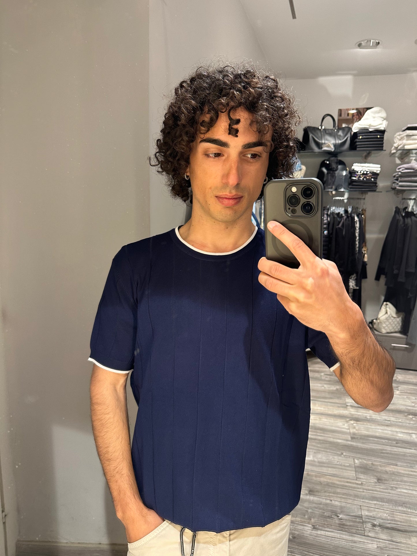 MAGLIA GIROCOLLO CANNETE' BLU