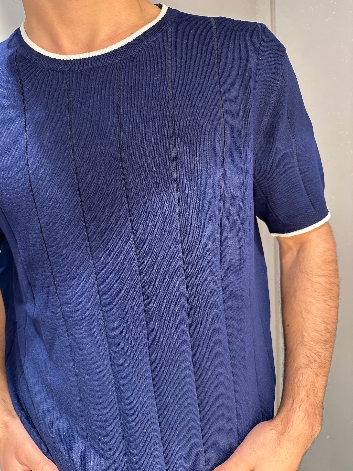 MAGLIA GIROCOLLO CANNETE' BLU