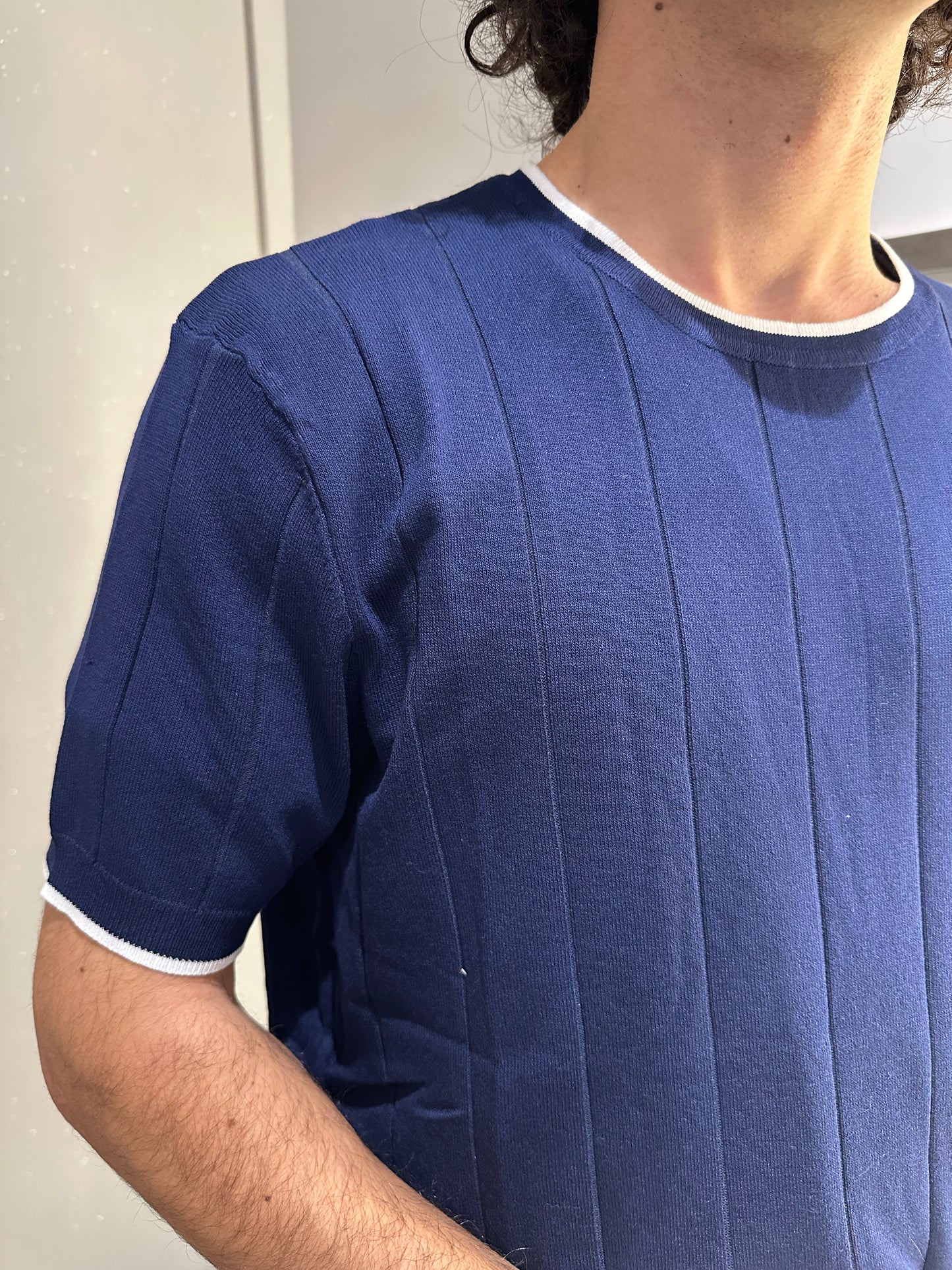 MAGLIA GIROCOLLO CANNETE' BLU