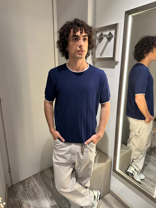 MAGLIA GIROCOLLO CANNETE' BLU