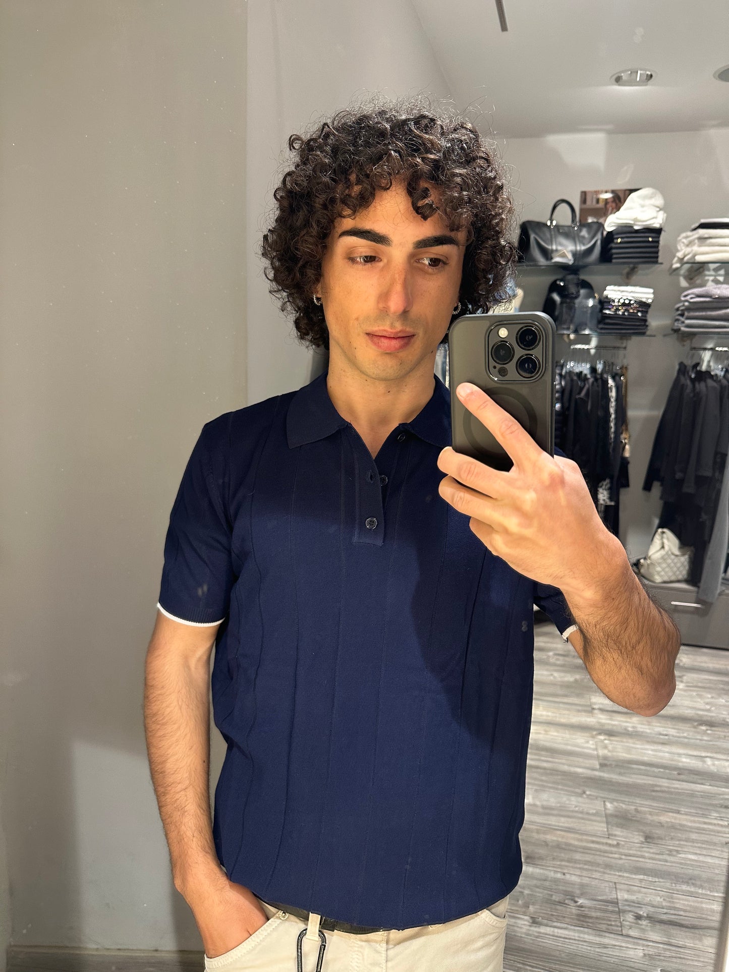 MAGLIA A POLO CANNETE' BLU