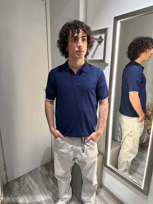 MAGLIA A POLO CANNETE' BLU