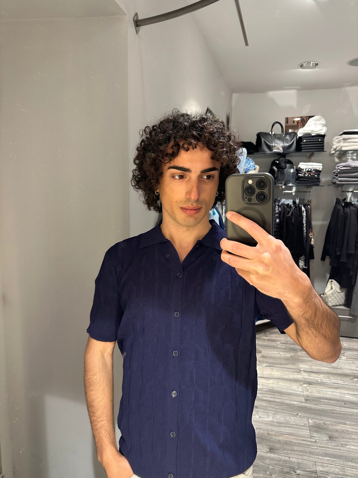 CAMICIA IN MAGLIA STRUTTURATA BLU