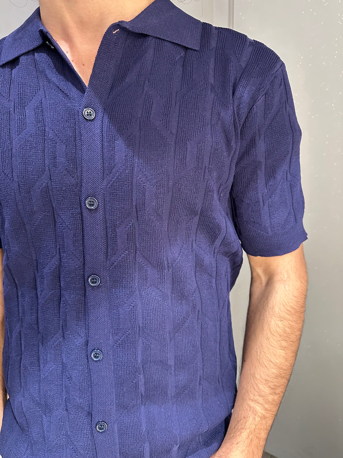 CAMICIA IN MAGLIA STRUTTURATA BLU