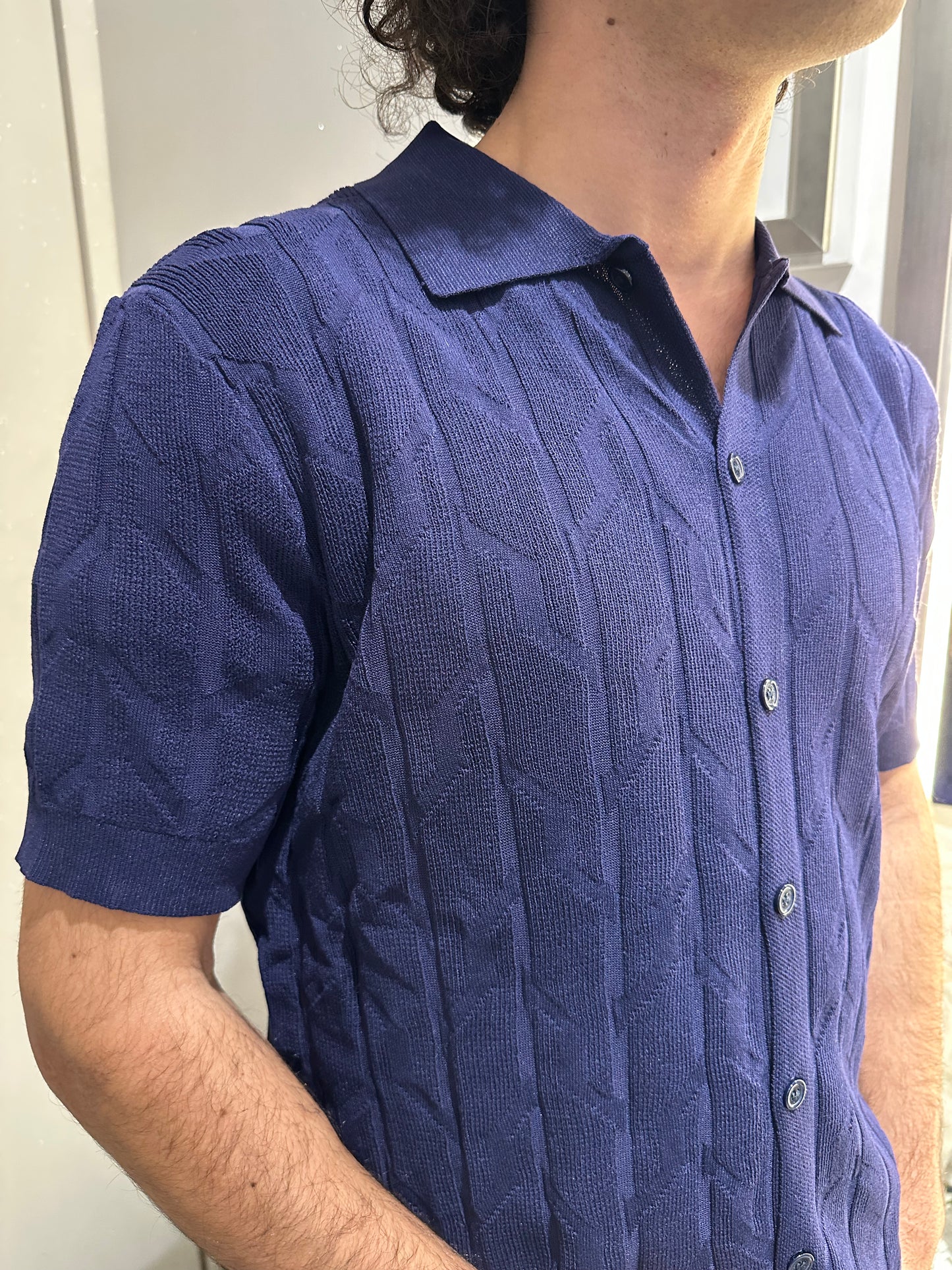 CAMICIA IN MAGLIA STRUTTURATA BLU