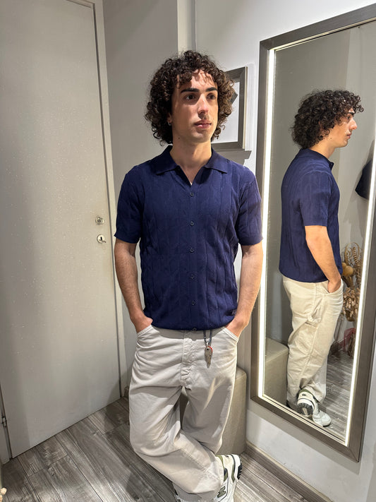 CAMICIA IN MAGLIA STRUTTURATA BLU