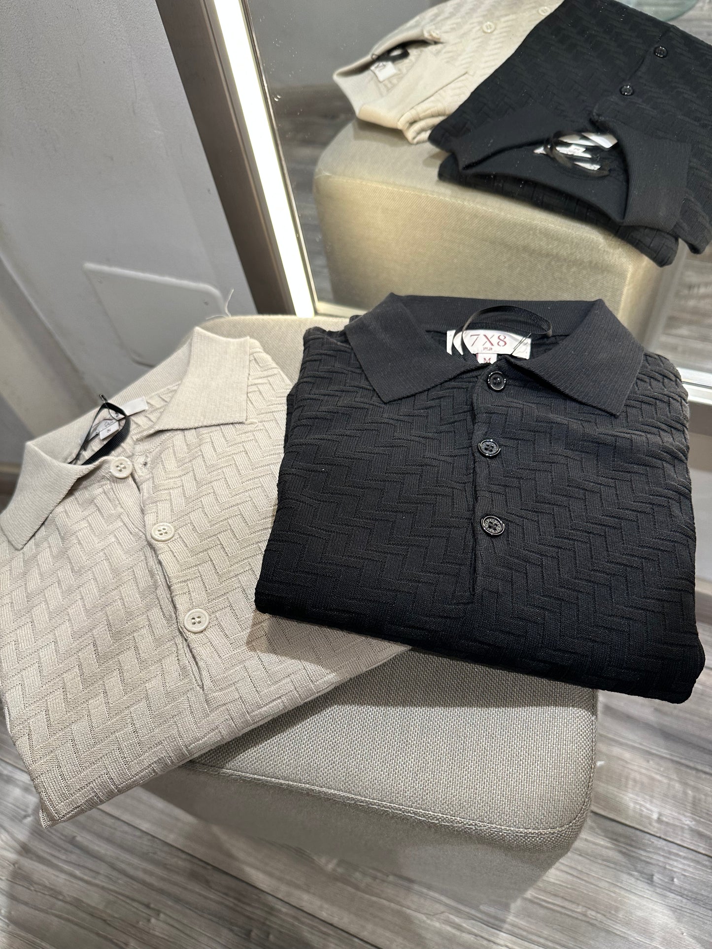POLO IN MAGLIA OPERATA IN MISTO VISCOSA BEIGE