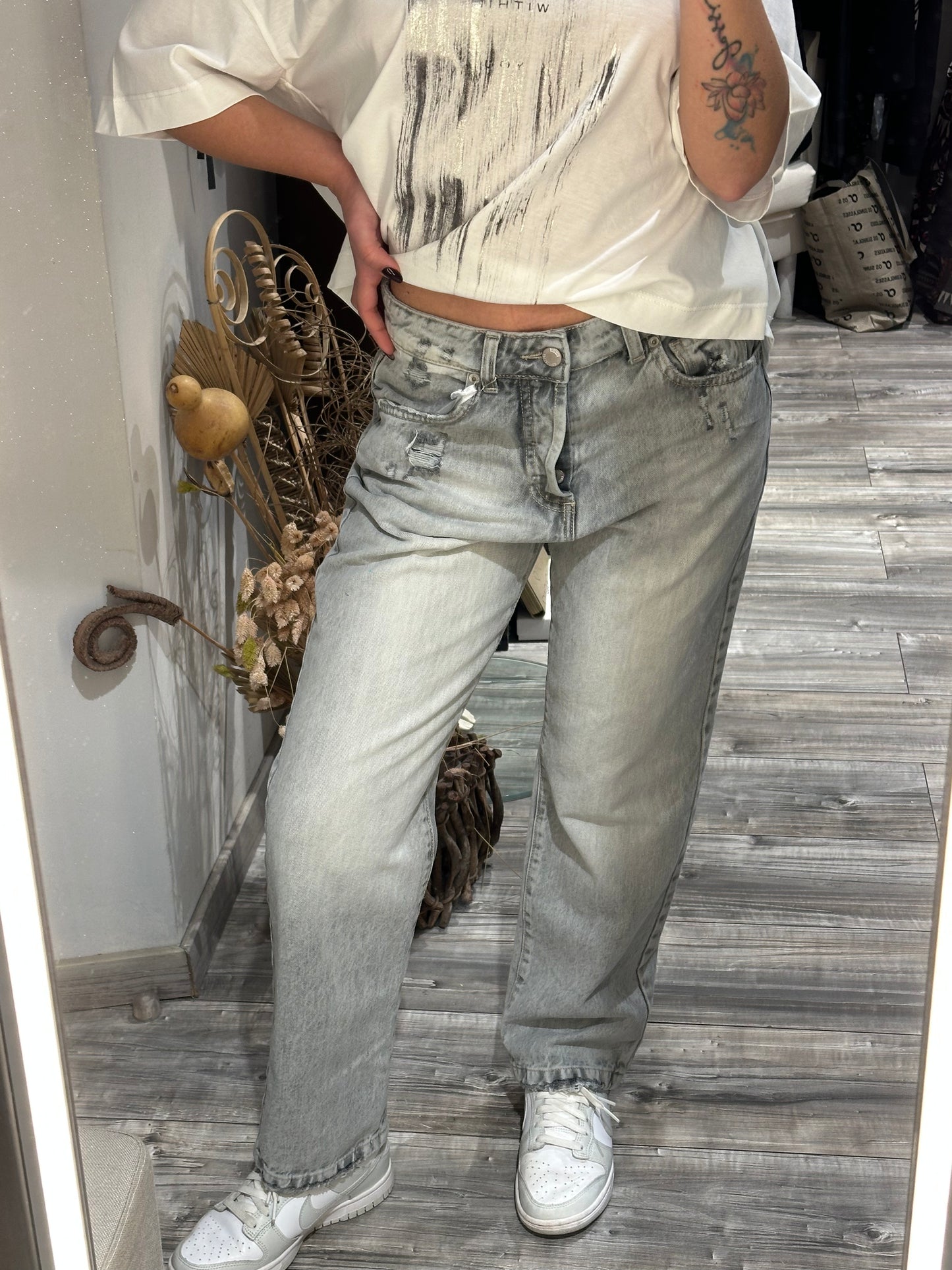 JEANS GRIGIO MICRO ROTTURE