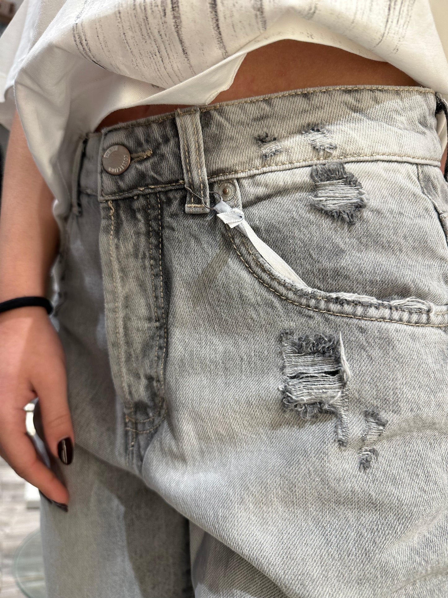 JEANS GRIGIO MICRO ROTTURE