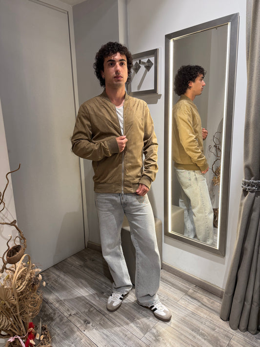 GIUBBOTTO BOMBER EFFETTO CAMOSCIO CAMEL