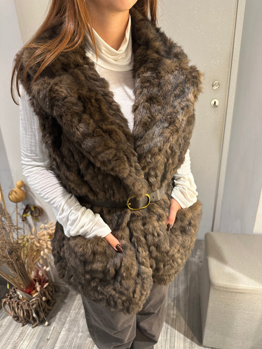 ECOPELLICCIA SMANICATA CON CINTURA MORO