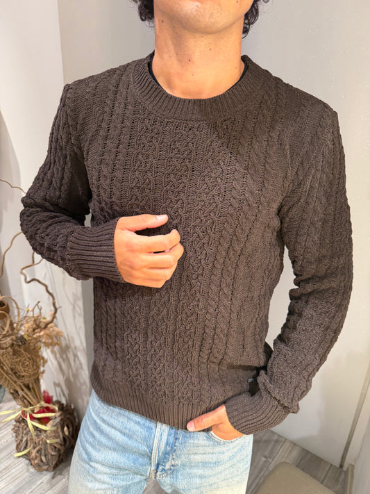 MAGLIA GIANNI LUPO CINIGLIA GIROCOLLO FANTASIA TRECCIA CAFFE 522S