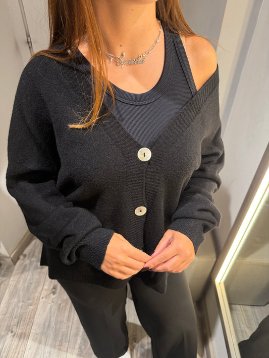 CARDIGAN IMPERIAL OVERSIZE SCOLLO V NERO