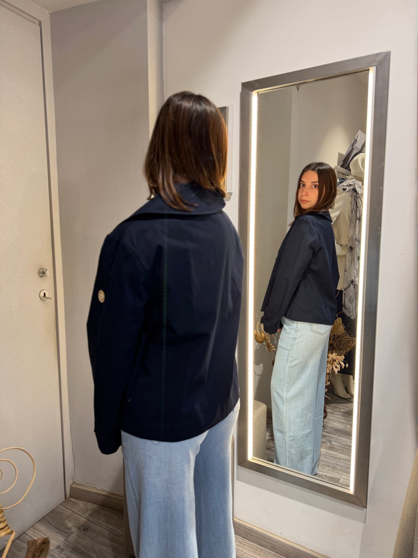 TRENCH CORTO IN COTONE DOPPIOPETTO BLU