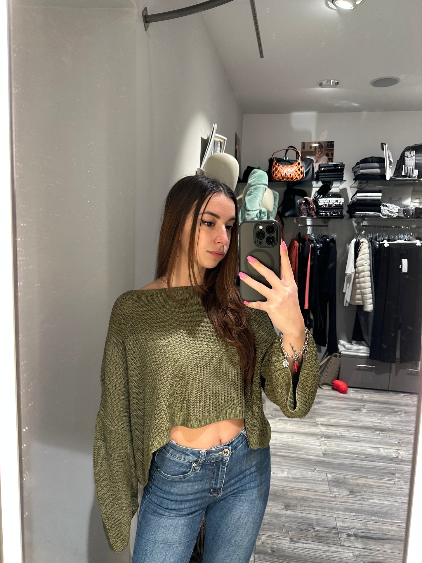 MAGLIA CROP COSTA INGLESE CON SPALLA SCESA