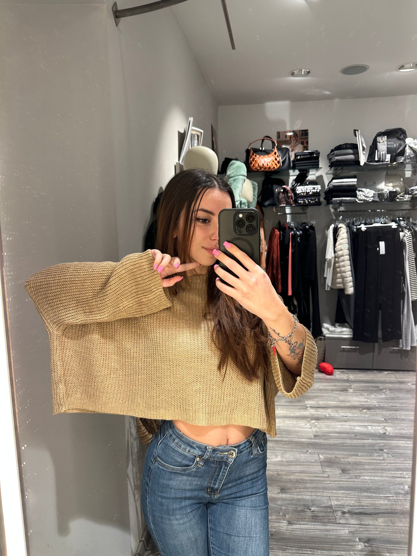 MAGLIA CROP COSTA INGLESE CON SPALLA SCESA