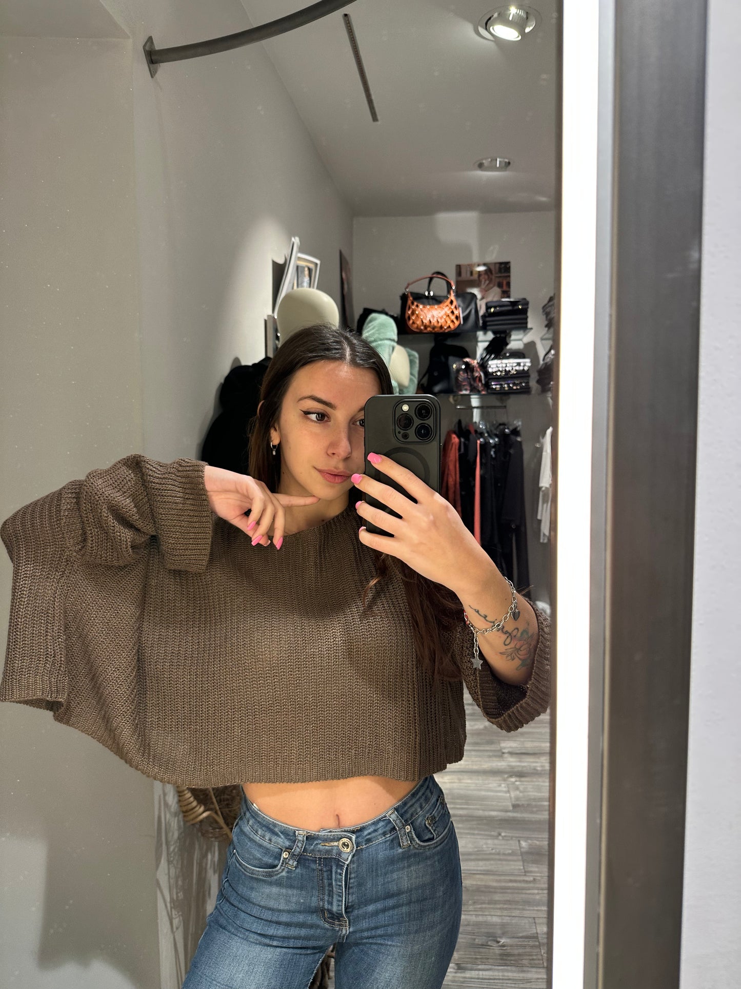 MAGLIA CROP COSTA INGLESE CON SPALLA SCESA