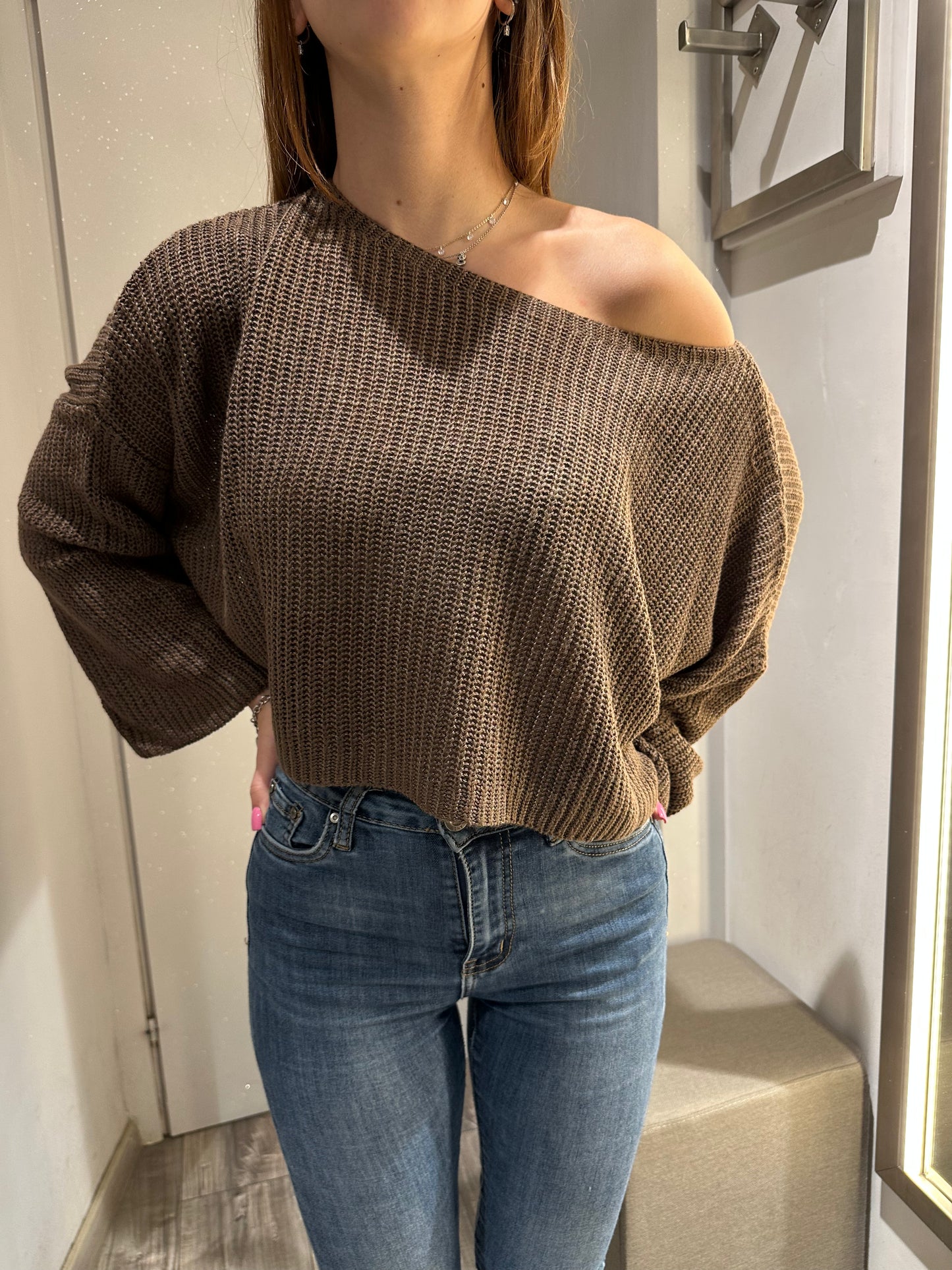 MAGLIA CROP COSTA INGLESE CON SPALLA SCESA