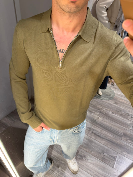 POLO IN MAGLIA COLLO ZIP MILITARE