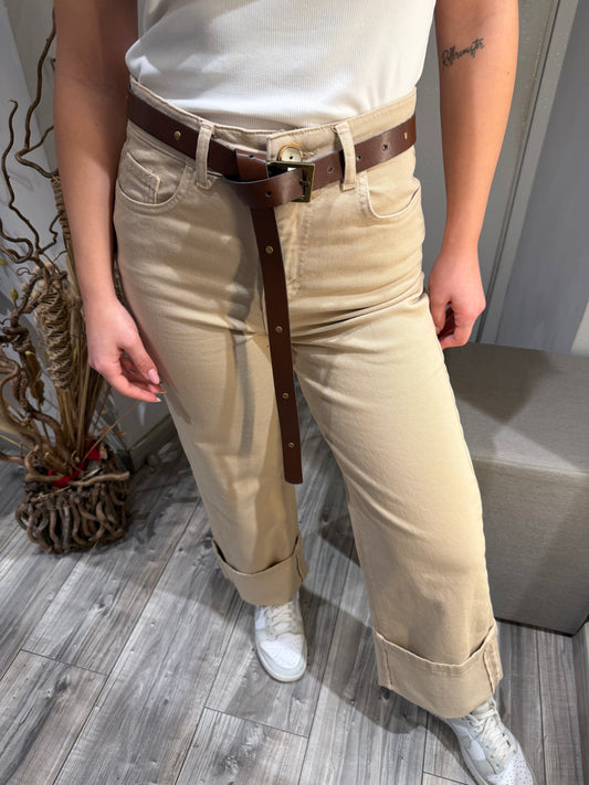 PANTARISVOLTO CON CINTURA SABBIA