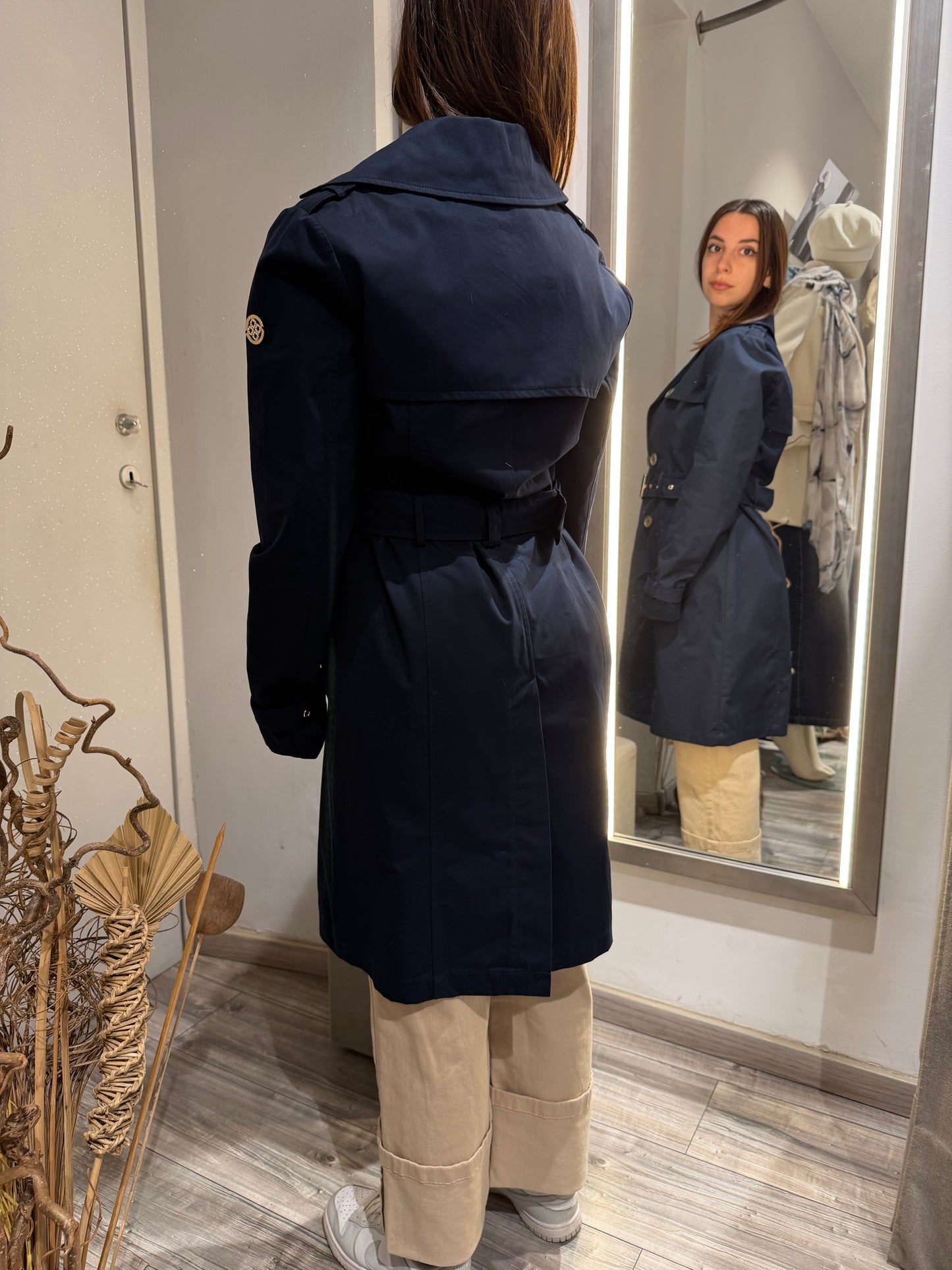 TRENCH LUNGO IN COTONE DOPPIOPETTO BLU