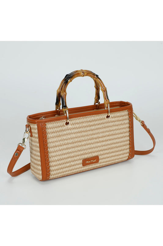 BORSA A TRACOLLA IN PAGLIA CON MANICO BAMBOO
