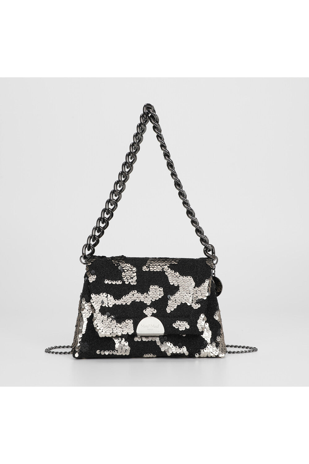 BORSA A MANO CON CATENA E PAILETTES ARGENTO