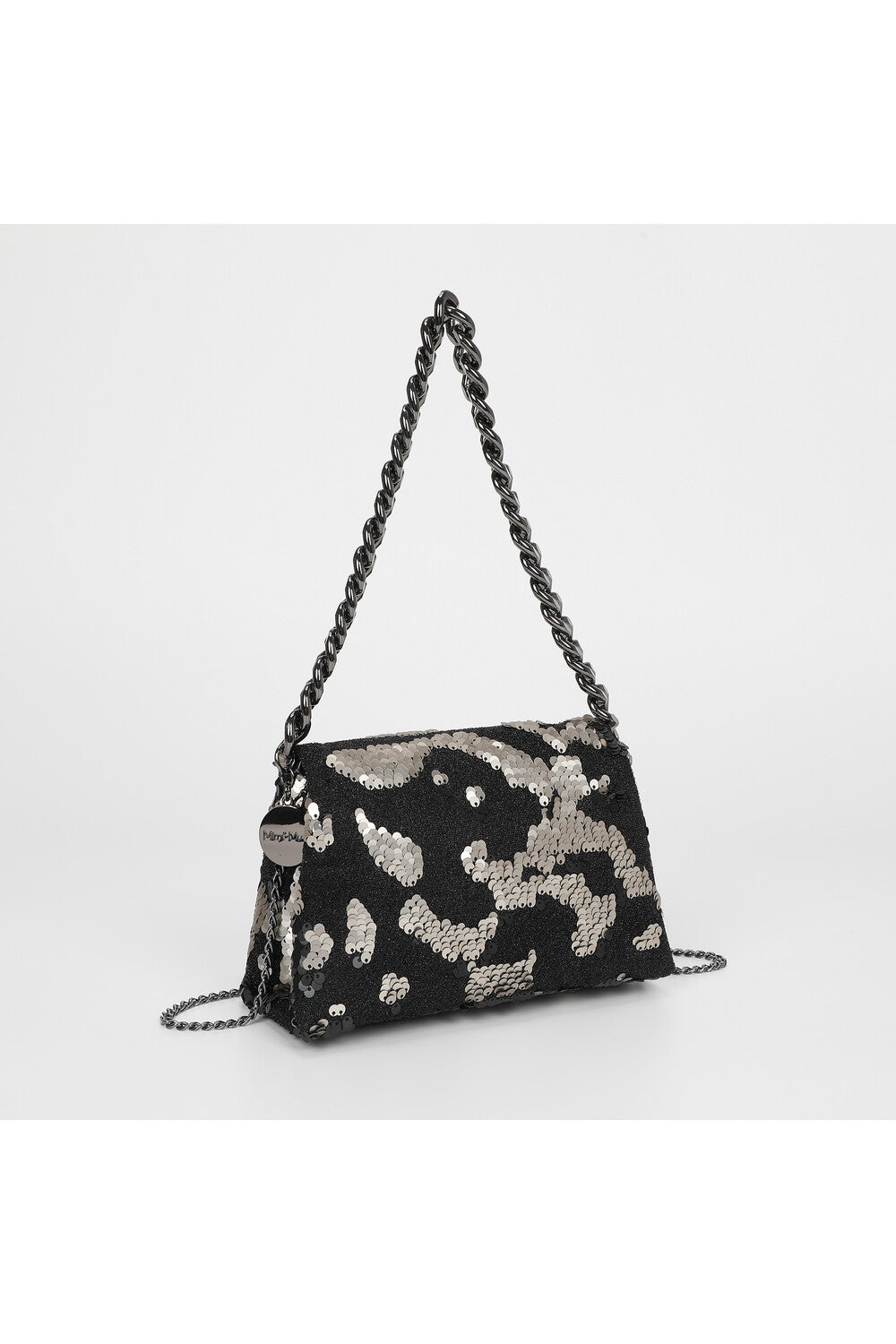 BORSA A MANO CON CATENA E PAILETTES ARGENTO