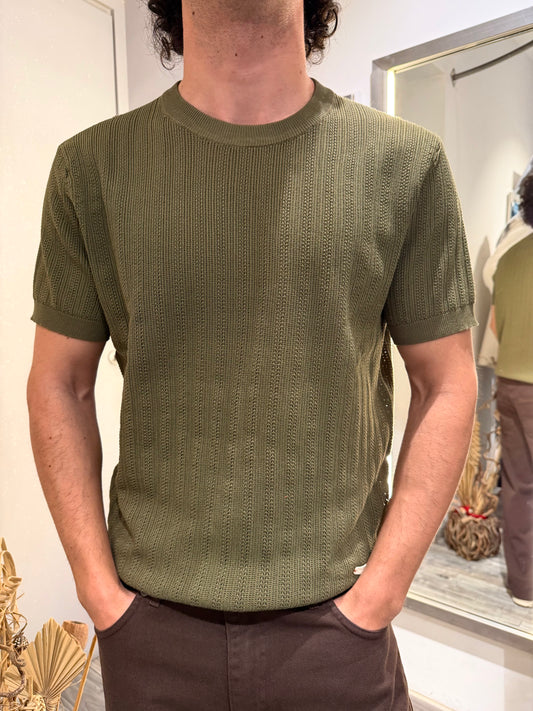 T-SHIRT IN MAGLIA TEXTURIZZATA MILITARE