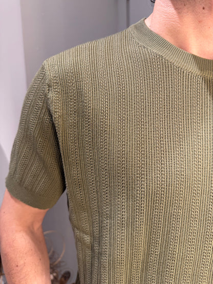 T-SHIRT IN MAGLIA TEXTURIZZATA MILITARE